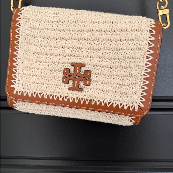 Tory Burch Handbags - Tory Burch Beige and Brown Crochet Crossbody Bag